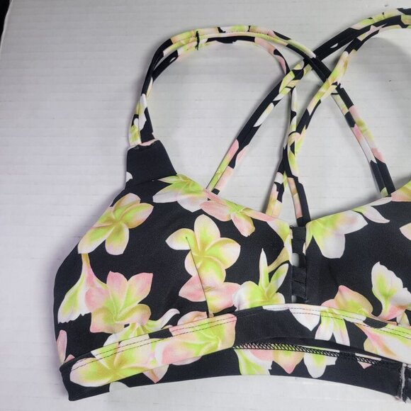 Hurley x Carissa Moore Women Max Plumeria Floral Strappy Scoop Bikini Top Size X - Picture 2 of 9